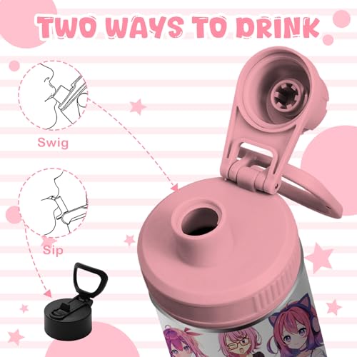 18oz Anime Water Bottle with 2 Lids (Spout and Straw Lid), Insulated Stainless Steel Kids Girl Tumbler Cup, Just A Girl Who Loves Anime Merch Gifts for Women Girls Fans - color: Anime