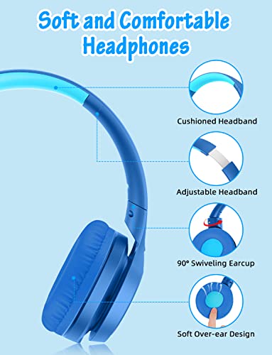 Voopwink Kids Headphones with Microphone, Wired Over Ear Headsets with Limited Volume 85dB/ 94dB for Boys Girls Teens Children Online School/Travel/iPad/Tablet/Cellphone - color: Light-Blue, size: Plug 3.5mm