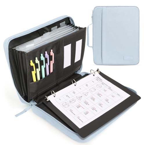 SUNEE Zipper Binder 1 Inch, Removable 3-Ring Binder, 175-Sheet Capacity, 5-Tab Dividers Expanding File Folder, Small Binder Bag Organizer Storage for Student School Classroom Supplies, Dusk Blue - color: Dusk Blue