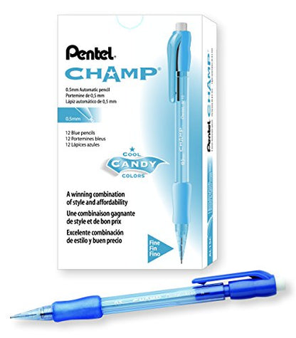 Pentel Champ Pencil, Automatic Pencil, 0.5mm Lead Size, Blue Barrel, Box of 12 (AL15C) - color: Blue, size: 12 Count (Pack of 1), style: 0.5 mm