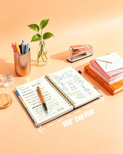 Hardcover Spiral Notebook Journal with Removable Dividers Tabs, 5 Subject Notebooks for Work School, 300 pages 8"x10" B5 leather Journal College Ruled, Cute Journal for women, Black - color: Black