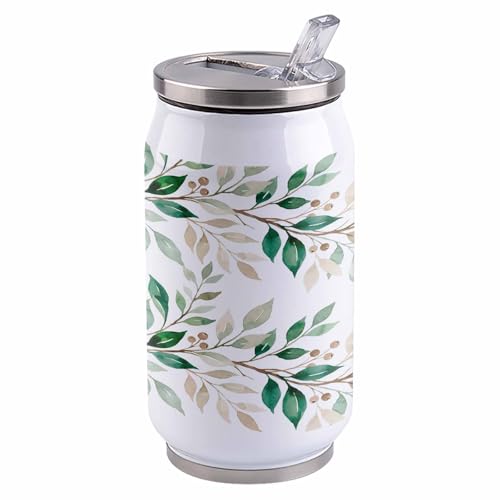 T&H XHome Spring Leaf 14oz Stainless Steel Tumbler with Lid & Straw-Double Wall Vacuum Insulated Travel Mug Green Leaves Summer Berries Water Bottle Coffee Beverage Drinks Cup - size: 14 Ounces