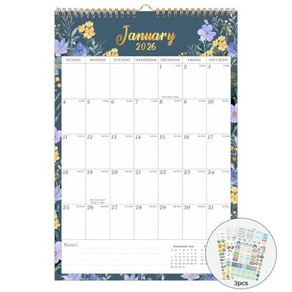 Lbylyhxc 2026 Calendar -18 Monthly Wall Calendar 2026 from Jan 2026 to Jun 2027, 17 x 12 Inches.Thick Paper with Julian Dates Large Wall calendar 2026 for New Year Presents (Large Wall Calendar Flower A) - color: Large Wall Calendar Flower A