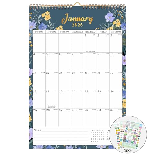 Lbylyhxc 2026 Calendar -18 Monthly Wall Calendar 2026 from Jan 2026 to Jun 2027, 17 x 12 Inches.Thick Paper with Julian Dates Large Wall calendar 2026 for New Year Presents (Large Wall Calendar Flower A) - color: Large Wall Calendar Flower A