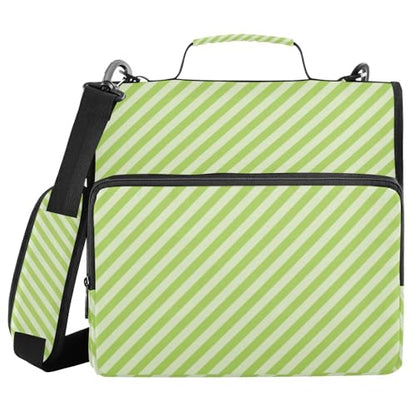 Green Stripes Zipper Binder 3 Ring 1.5 Inch School Binder Organizer with Shoulder Strap Handle File Folder Pockets Large Capacity Students Girl Boy Men Office Work - color: Green Stripes