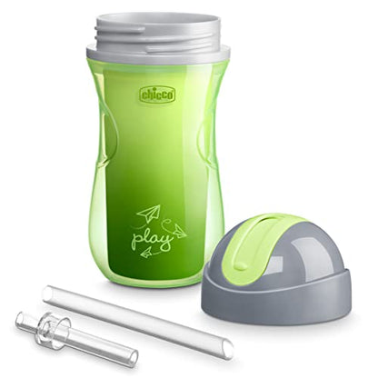 Chicco Flip-Top Straw Cup 9oz | Insulated Toddler Sippy Cup with Soft Silicone Straw | No-Spill Valve | Easy-Clean | BPA-Free | 2pk | For Ages 12+ Months | Green Play/Teal - color: Green Play/Teal, size: 9 Ounces