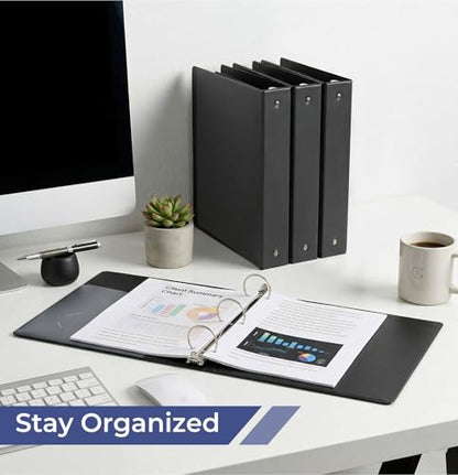 1-1/2'' 2-Inch 3-Ring Binder with Pockets, Premium View Binders with Three Ring Binders Holds up to 200/325/450 Sheets US Letter Size, Bulk Pack of 6 (1.5-inch Black) - size: 1.5-inch Black