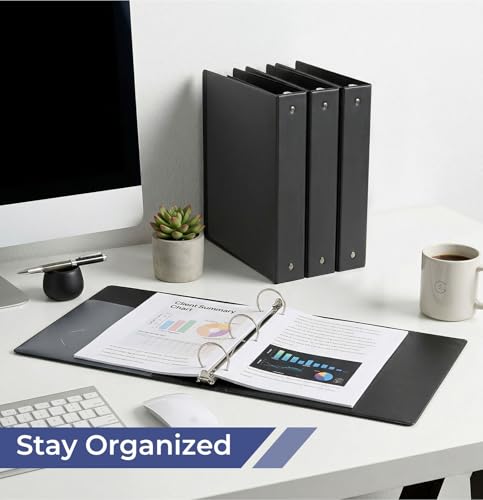 1-1/2'' 2-Inch 3-Ring Binder with Pockets, Premium View Binders with Three Ring Binders Holds up to 200/325/450 Sheets US Letter Size, Bulk Pack of 6 (1.5-inch Black) - size: 1.5-inch Black