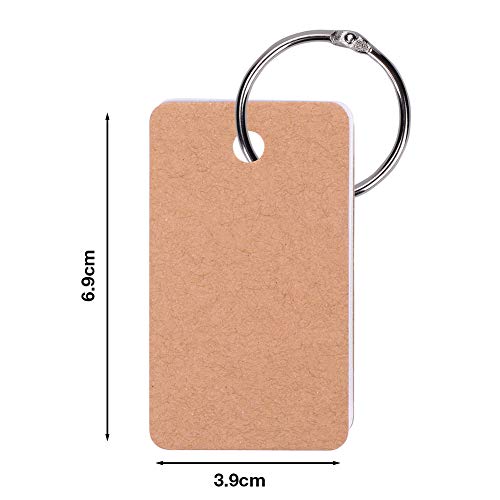 Mini Blank Flash Cards with Binder Rings Kraft Paper Blank Index Cards 4x6 with Punched Holes Easy Flip Flash Card White Study Note Cards Unruled Memo Scratch Pads Small DIY Greeting Cards 5 Pack - color: Brown
