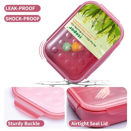 Itopor Bento Box for Kids & Adults, Lunch Box 46 oz, Dusty Pink | Wheat straw material, BPA-free, leakproof, 3 compartments, microwave & dishwasher safe, for school, office & travel - color: Dusty Pink