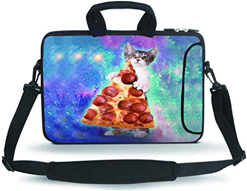 11 11.6 12 12.5 13 inches Case Laptop Notebook PC Messenger Bag Tablet Travel Case Neoprene Handle Sleeve with Shoulder(Cat & Pizza) - color: Cat & Pizza, size: For 11" 12" 12.5-13.3 Inches