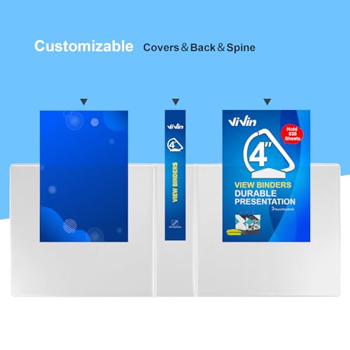 ViVin Durable 4 inch D Ring View Binder, Large 4" Slant-D Ring with 835-Sheet Capacity, Fit 8.5" x 11" Paper, 6 Pack(White) - color: White, size: 4 Inch, style: 6 Pack