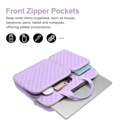 MOSISO 360 Protective Laptop Case 13.3 inch, 13-13.3 inch Laptop Sleeve Compatible with MacBook Air/Pro 13/Pro 14,HP Dell ASUS Lenovo, Square Quilted Bag Cover with 2 Pockets&Handle&Belt, Purple - color: Purple, size: 13.3 inch