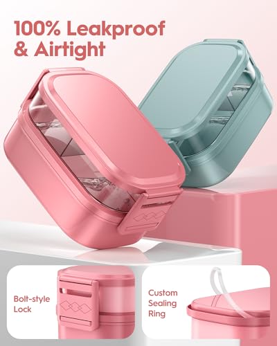 BiuLeon Bento Box Adult Lunch Box, 65 Oz Capacity Lunch Containers(Adjustable 2/3 Tier), BPA-Free, Leak-Proof and Stackable Bento Lunch Box, Microwave & Dishwasher Safe with Utensils(Pink) - color: Pink