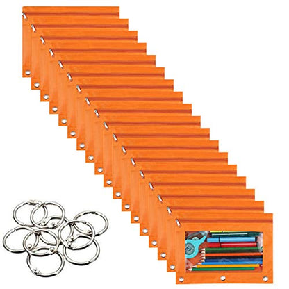 18-Packs 3 Ring Pencil Pouch with Clear Window School Classroom Binder Pocket Case Office Stationery Bag Orange - color: orange