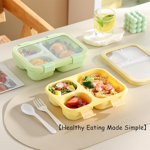 Bento Box, Lunch Box with Lids, 3-Compartment Meal Prep Containers Reusable, Leakproof & Stackable, Food Storage Containers for Office, Travel (Wheat purple & pink) 2pcs - color: Wheat purple & pink
