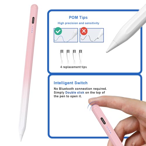 Stylus Pens for Touch Screens Power-Display Tablet Pen POM Tip Magnetic Digital Touch Pen Compatible with iPhone/iPad/Lenovo/and Other iOS/Android Smartphone and Tablet Devices (Gradient Pink) - color: 2SS-Gradient Pink