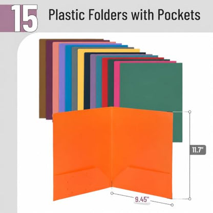 Mr. Pen- Plastic Folders with Pockets, 15 pcs | Aesthetic File Folder with Business Card Slot, 2-Pocket Folder, Back to School, Office, Filing Supplies - color: Retro Dream, size: 15 Pack