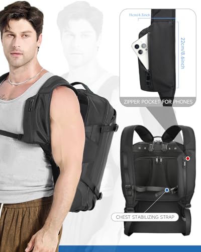 Travel Rolling Backpack Carry-On Set with 2 Storage Bags, 50L Wheeled Laptop Backpack with Wheels, Water-Resistant Luggage for Commute, Work, Travel, Camping & Fitness - color: Black-517