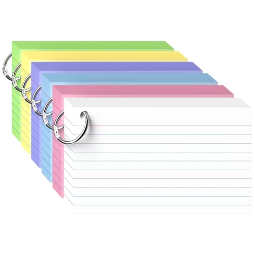 300 Count Colored Index Cards 3x5 Inch with Ring, Heavy Weight Flash Cards | Note Taking Supplies, Portable Note Cards, Study Flashcards for Students & Teachers, Office Home School Study Supplies - color: Multicolor-6