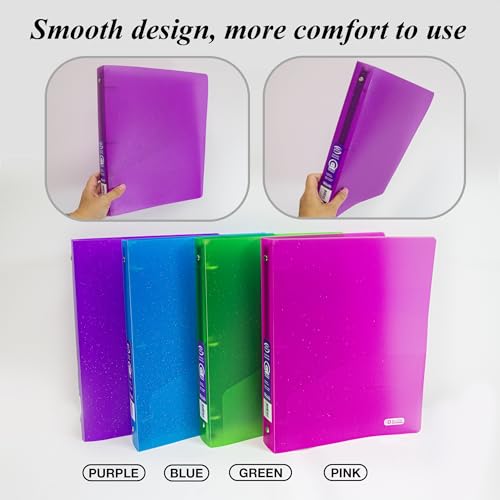 BAZIC Products 1" Glitter Poly 3-Ring Binder, 1 Pocket, 4-Set | round rings, 1 in glitter poly 3-ring binder, 1 inside pocket, holds up to 175 sheets, Durable poly - color: Glitter, size: 4-Pack