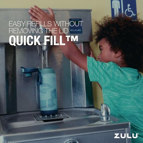 ZULU Powerfill Pro 18oz Kids Stainless Steel Water Bottle with Quick Fill Lid, Triple Wall Vacuum Insulated, Leak Proof Locking Lid, Sip & Chug, Reusable, BPA Free, Dishwasher Safe, Green Camo - color: Green Camo