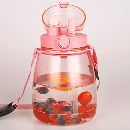 Pink Cute Water Bottles, Upgrade 45oz Water Bottles, Photo Artifact with Shoulder Strap, Suitable for Travel - color: Pink