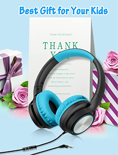 Voopwink Kids Headphones with Microphone, Wired Over Ear Headsets with Limited Volume 85dB/ 94dB for Boys Girls Teens Children Online School/Travel/iPad/Tablet/Cellphone - color: Black-Blue, size: Plug 3.5mm