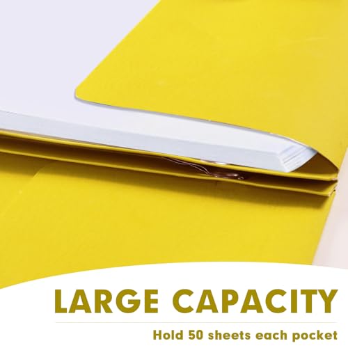 Two Pocket Folders, RAZCC 75 Pack Two Pocket Folders with Prongs, 3 Prong Folders Fit Letter Size Paper, Pocket File Folders for School Office Home Business, Yellow - color: Yellow