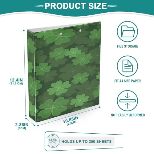 Saint Patrick's Day Clover 3-Ring Binder,1.5 Inch D-Ring Organizer Folder Clipboard Binder for Work Office School - color: Coloe10