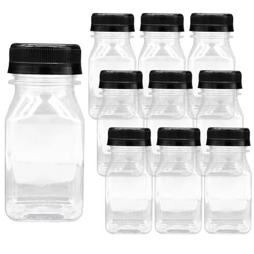10 PCS 4 oz Plastic Juice Bottles with Lids | Empty Clear Milk Bottles with Lids, Beverage Containers for Juice, Milk and Other Drink - size: 4 oz / 120 ml