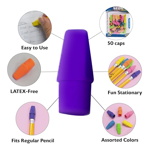 BAZIC Products Neon Pencil-Top Eraser Caps, Latex-Free, PVC-Free, 72-Case | non-abrasive, Slide onto standard pencils, Bulk classroom pack, 50 Coun - color: 50-count, size: 72-Pack