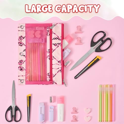 WAWSAM Bow Pencil Pouch for 3 Ring Binder, Binder Pencil Pouches with Zipper, Pencil Case with Clear Window, Cosmetic Bags for Office Supplies - color: Bow-knot