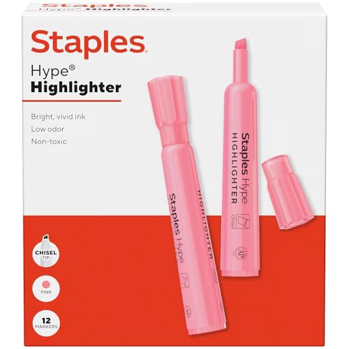 STAPLES Hype Tank Highlighter, Chisel Tip, Pink, 12/Pack - color: Pink, size: 1 Count (Pack of 12), style: Hype Tank