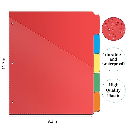 V-Opitos 5-tab Index Dividers with 3 Holes Punched, Set of 3 Plastic Dividers with Clear Front Pocket, Multicolor Dividers for 3 Ring Binders, 15 Pcs Dividers for School & Office Supplies