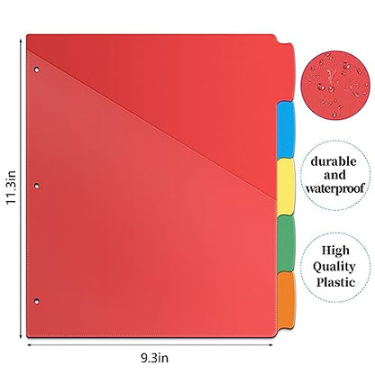 V-Opitos 5-tab Index Dividers with 3 Holes Punched, Set of 3 Plastic Dividers with Clear Front Pocket, Multicolor Dividers for 3 Ring Binders, 15 Pcs Dividers for School & Office Supplies