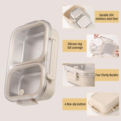 Stainless Steel Lunch Box with 2 Compartments, Leakproof, 30.5 oz Food Storage Containers, Bento Box for Adults,Men,Women(Beige) - color: Beige