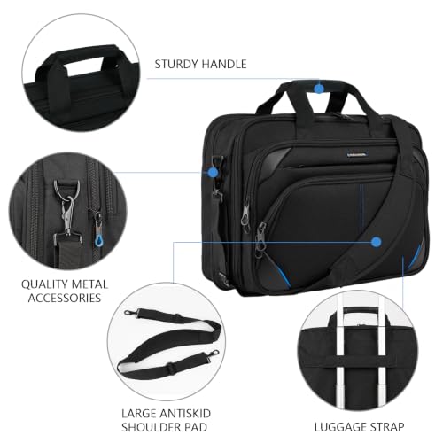 KROSER Laptop Bag 17.3 Inch Premium Laptop Briefcase, Expandable Water Repellent Laptop Shoulder Messenger Bag Durable Computer Case for Business/Travel/Men/Women (Black/Blue) | Expandable design, padded laptop compartment, luggage strap for business and