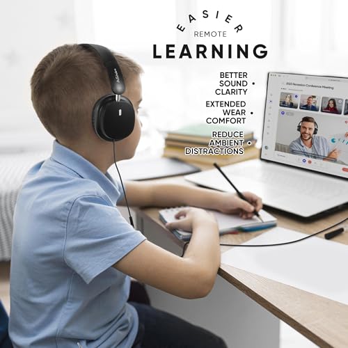 Kids Wired Headphones for School, 5-Pack, Foldable with Mic | Stereo sound, Comfortable over-ear fit, 3.5 mm jack, Ideal for classrooms, iPads, tablets, computers and travel - color: 5 Pack-Black