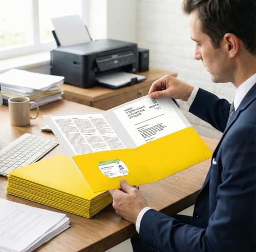 Zzrywuty 50 Packs Yellow Two Pocket File Folders with Business Card Slot,Textured Paper,Letter Size,Holds 100 Plus Sheets for School,Office,Business - color: Yellow-50pcs
