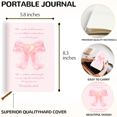 Pink Bow Bible Hard Shell Journal Notebook, Bible Notebooks for Note Taking, College Ruled Notebook, Inspirational Hardcover Notebooks, Journals for Writing Note Taking 200 Sheets (5.8 x 8.3)-7 - color: Multi 1573
