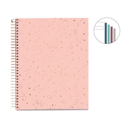 Miquelrius M Fashion 4 Subject Spiral Notebook, Lined A5-8.25" x 5.87" 120 Sheets White Heavyweight Paper, Subjects Separated by color, 2 Hole Punched, Micro-Perforated, Constellations Design