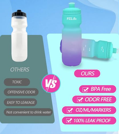24oz Bike Squeeze Water Bottle, BPA Free Cycling Water Bottle,Leakproof, with Capacity Scale w/Pull Top Lid, Reusable Sport Water Bottle, for Bicycle, Gym,Running - color: y-Blue+Purple