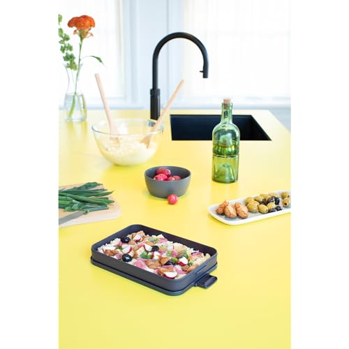 Brabantia Make & Take Flat Lunch Box (Dark Gray) Convenient Size for Bags, BPA-Free, Airtight Snap Locks, Microwave & Freezer Safe, Travel Meal Prep Container, 37oz - color: Dark Gray, style: Flat Lunch Box