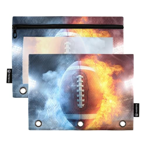 ALAZA Pencil Pouch for 3 Ring Binder, Waterfire Football Soccer Binder Pencil Pouches with Clear Window Zipper Pencil Case Cosmetic Bags for Office College Supplies, 2PCS - color: Color 228, size: one sizex2