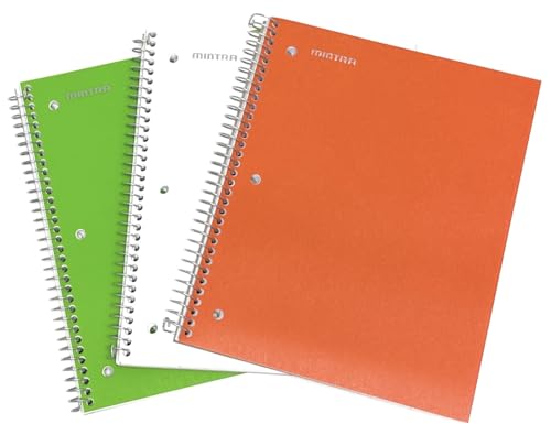 Mintra Office Durable Spiral Notebooks, 1 Subject, (Green, White, Orange, Wide Ruled 3pk) - color: Green, White, Orange, size: Wide Ruled 3pk