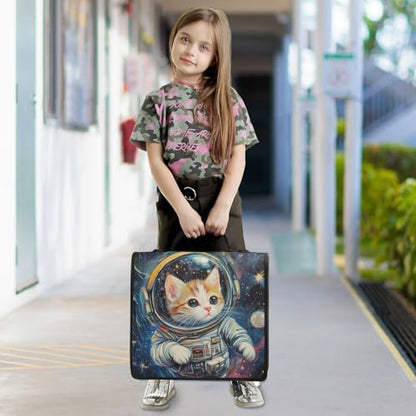 Aslsiy Zipper Binder Cute Astronaut Cat 1.5 inch 3-Ring Binder Organizer Universe with Shoulder Strap for School Office Supplies