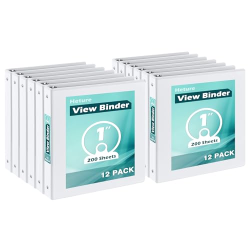 1 Inch 3 Ring Binders 12 Pack, PVC-Free Clear View Binder with 2 Interior Pockets, Round Ring Holds 200 Sheets of 8.5" x 11" Paper for School, Office & Home, White - color: White, size: 1 Inch
