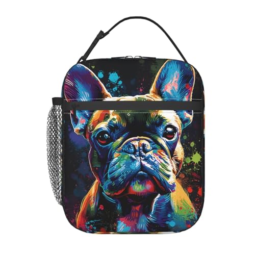 Cute Dog Lunch Box for Kids,Puppy Insulated Bag for Student,Pet Lovers Reusable Thermal Insulation Cooler Tote Bags for School Work Picnic Camping Outdoor Gifts (Cosmic French Bulldog) - color: Cosmic French Bulldog