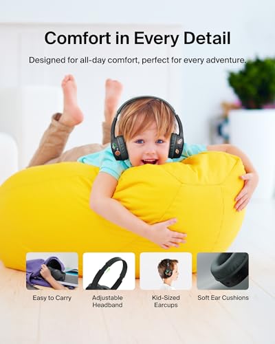 Belkin SoundForm Mini - Wireless Bluetooth Kids Headphones, 30H Battery, 85dB Safe Volume Limit, Built-in Microphone - Toddler On-Ear Earphones for iPhone, iPad, Fire Tablet, Ideal for School - Black - color: Black, style: Wireless (USB-C)